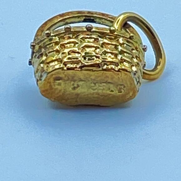 Vintage BASKET CHARM Vermeil 14k gold Over Sterling Silver Dimensional Textured - Picture 4 of 7
